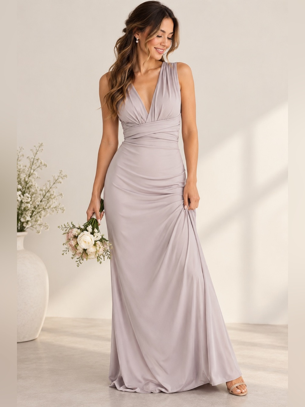 TFNC Petite Multiway Maxi Dress in Smoky Lavender Sz 8P